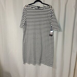 Jones New York 100% Cotton Black and White Striped Dress – Short-Sleeved, Size X
